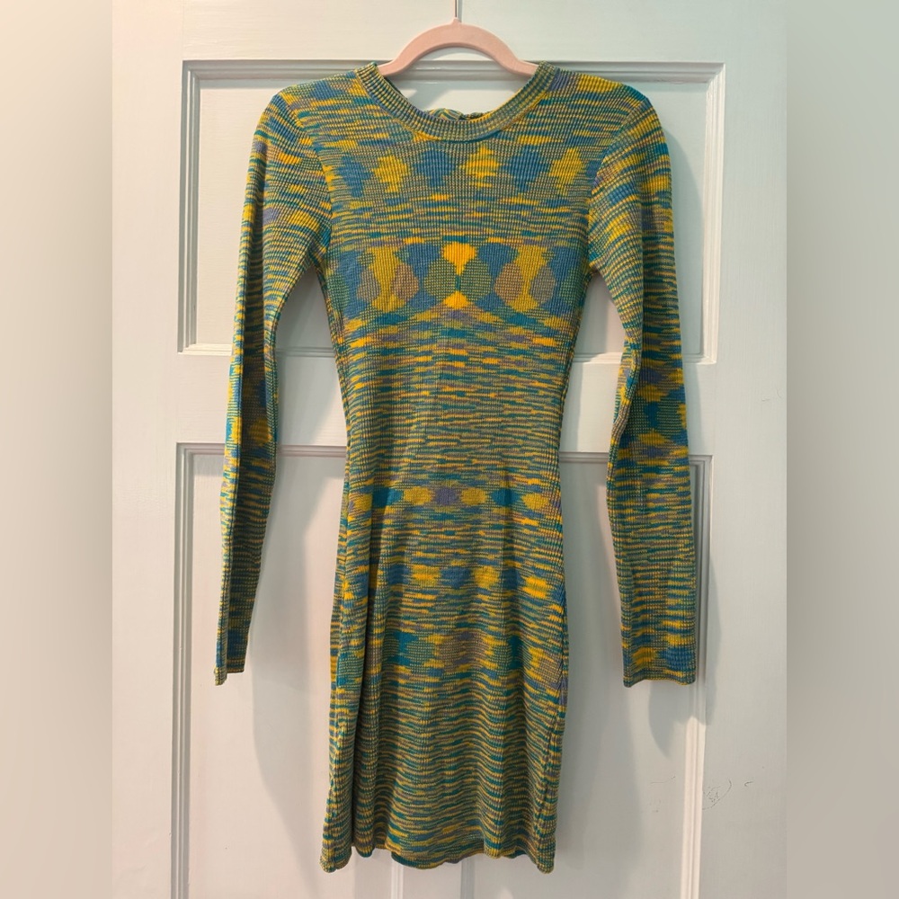 Cotton Candy LA Knit Long Sleeve Backless Mini Dress - Blue / Green / Yellow